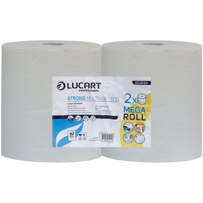 Role prosop indrustriale de hartie, alba, Lucart Strong 1800, 2 straturi, 2 role, 925 foi, 194 m/rola